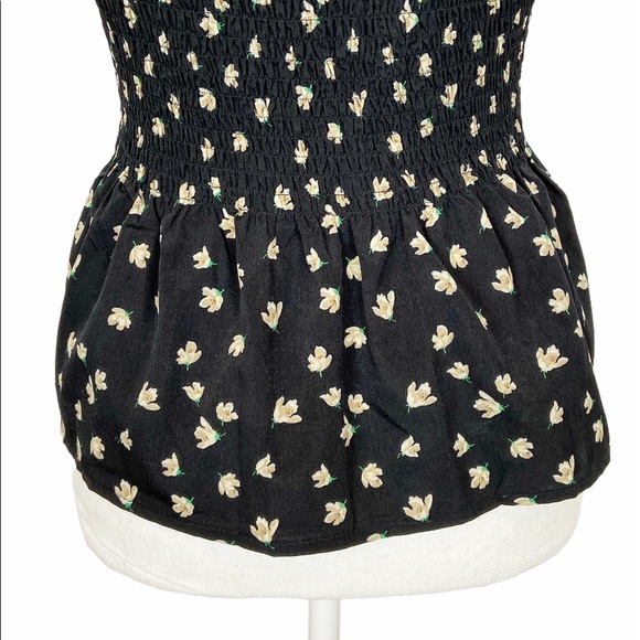 Etophe Studio Black Floral Top Straps Peplum Hem M - Picture 8 of 10